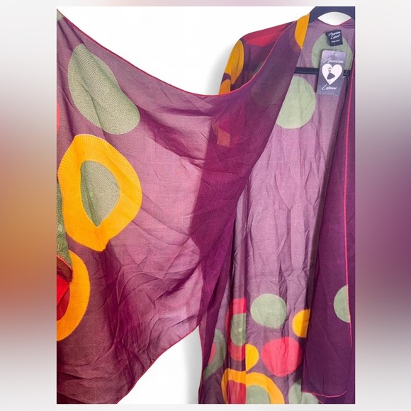 Elegant Sheer Purple Kimono with Colorful Accents - Picture 5 of 5